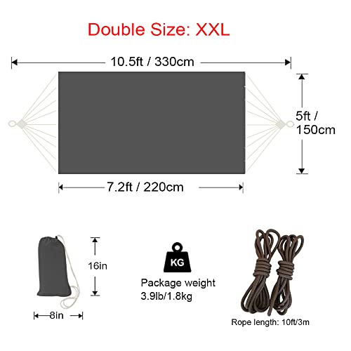 2-Person Extra Large Gray Cotton Hammock, 300kg Capacity, Ideal for Garden, Balcony or Indoor Use
