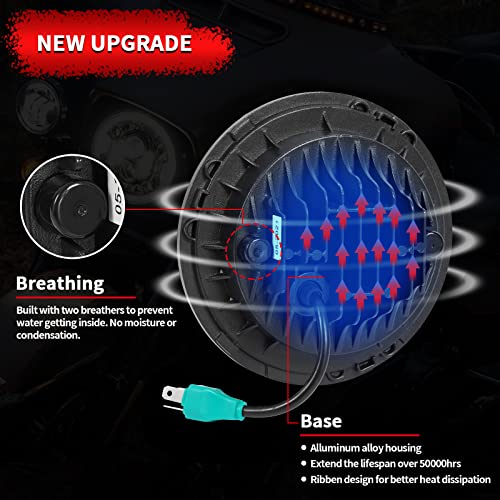 Wisamic Black 7inch LED Headlight for Harley Davidson Classics (Road King, Ultra, Electra, Street Glide, Softail, Deluxe